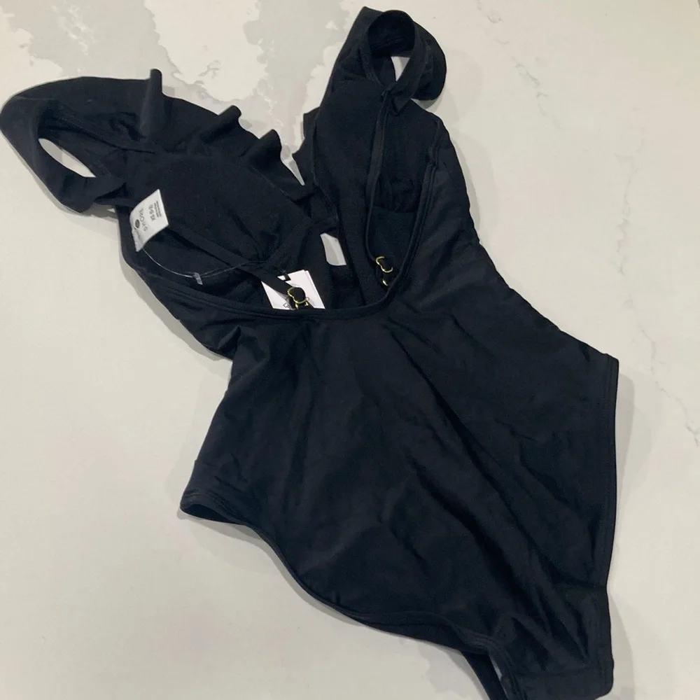 Black Ruffled One-Piece Swimsuit - Picture 5 of 6